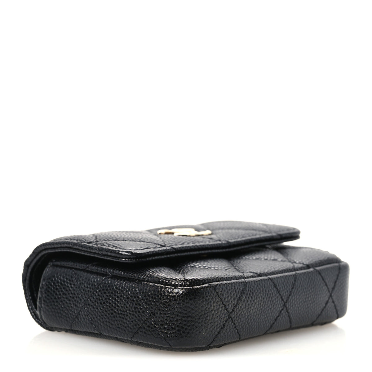 Caviar Quilted Mini Pearl On Top Coin Purse With Chain Black
