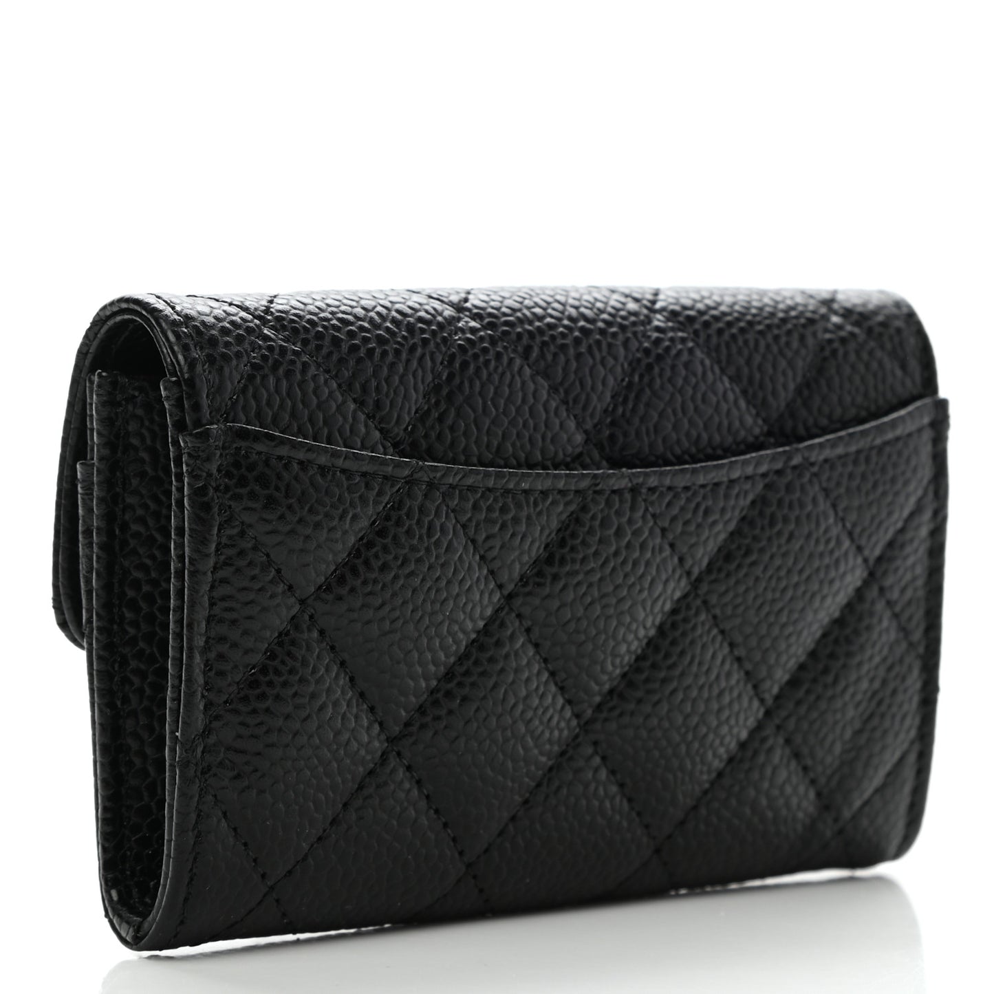 Caviar Quilted Flap Card Holder Wallet Black