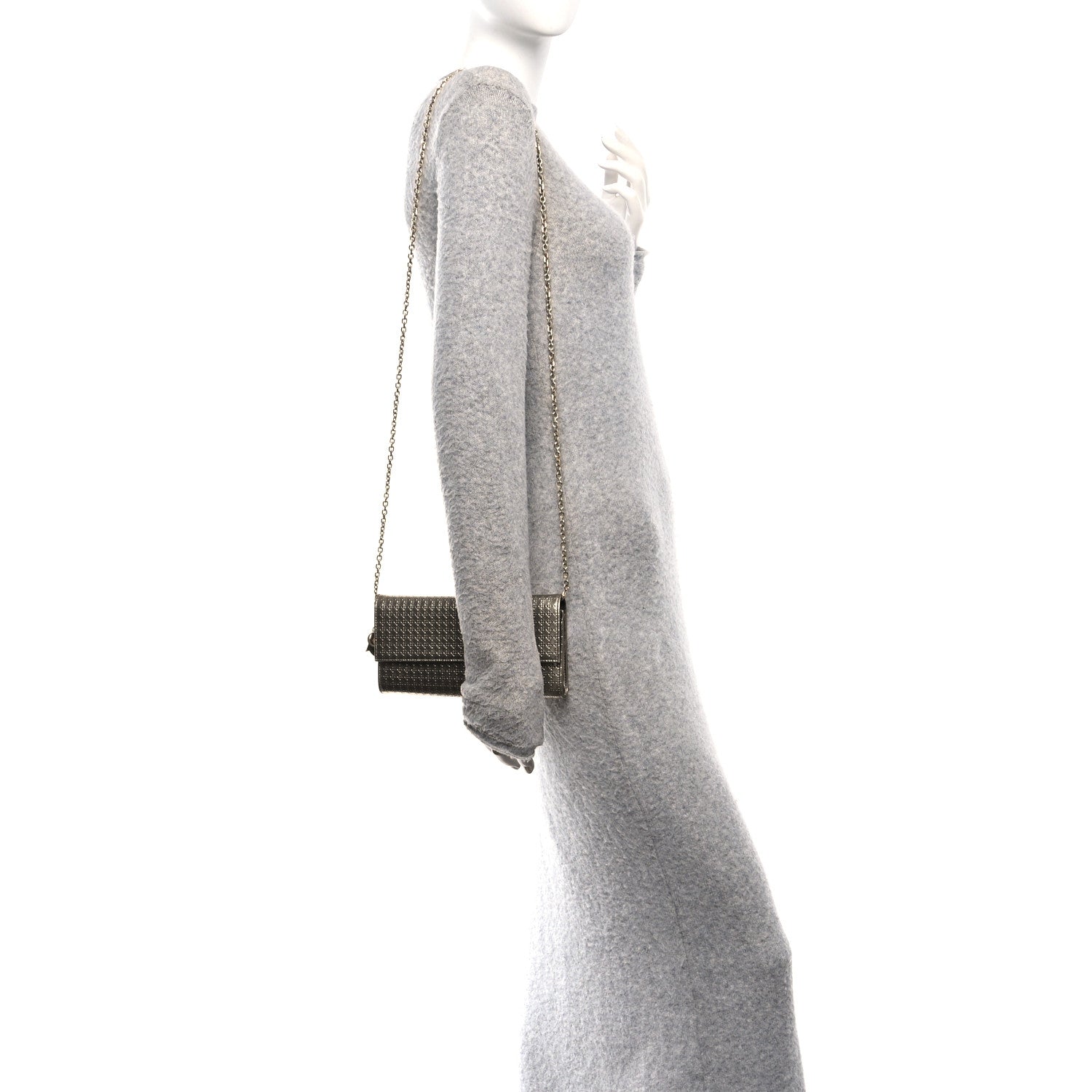 Christian Dior Metallic Patent Micro-Cannage Lady Dior Croisiere Chain Wallet Champagne 2 of 11