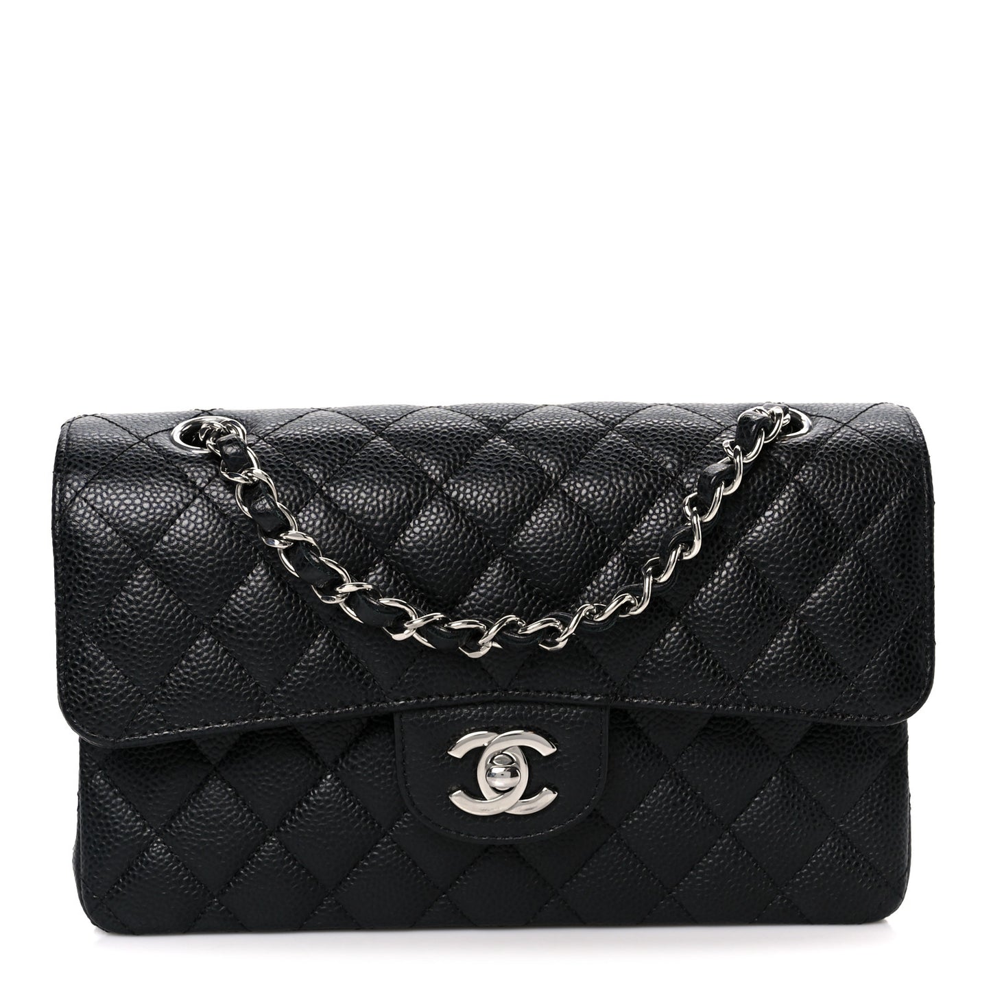 Caviar Quilted Small Double Flap Black Black
