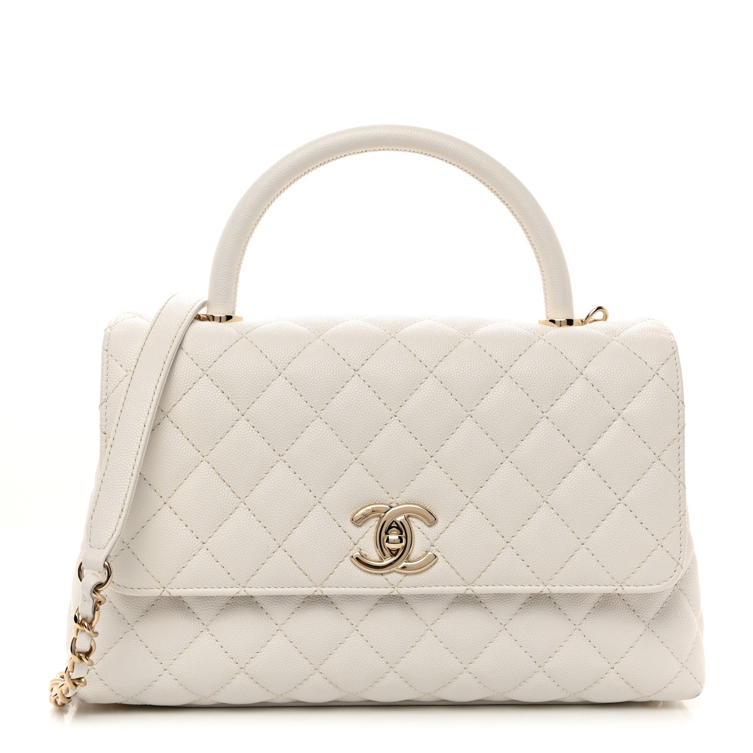 Chanel Caviar Quilted Small Coco Handle Flap White 1 of 10