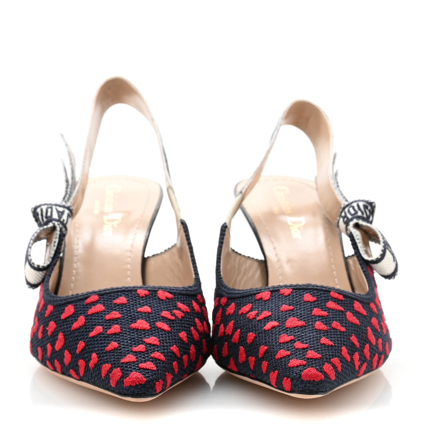 Canvas Ribbon Pop Heart I Love Paris Embroidered J'Adior Slingback 65mm Pumps 39.5 Deep Blue Red