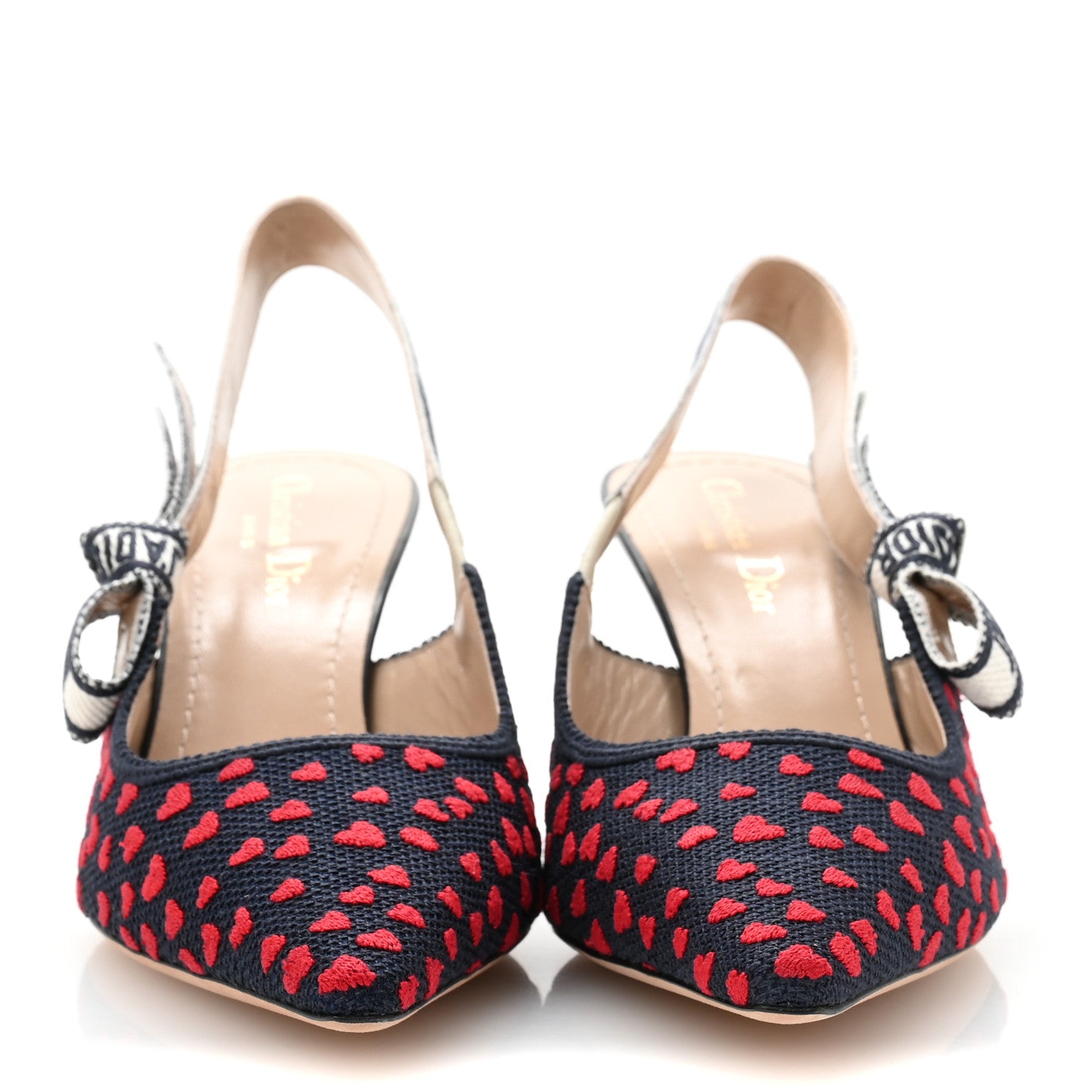 Christian Dior Canvas Ribbon Pop Heart I Love Paris Embroidered J'Adior Slingback 65mm Pumps 39.5 Deep Blue Red 3 of 10