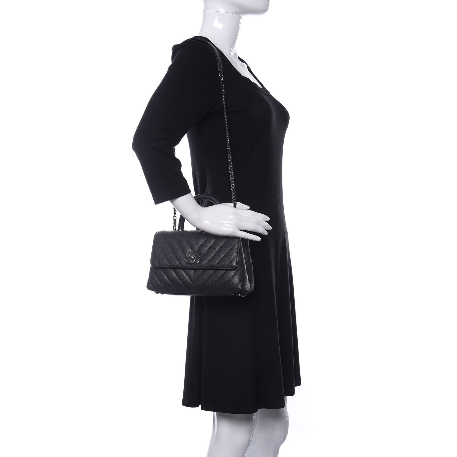 Chanel Caviar Chevron Quilted Mini Coco Handle Flap Dark Grey 2 of 11