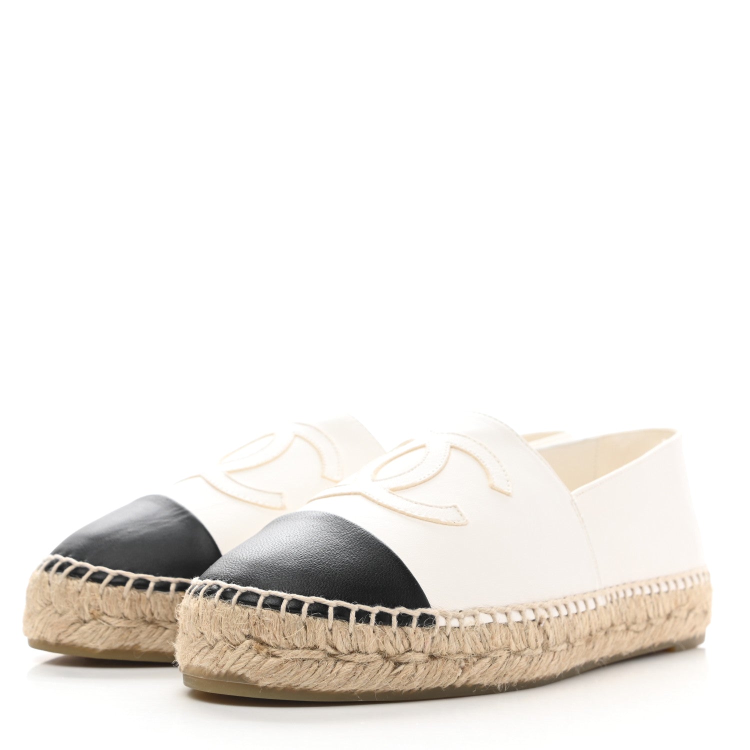 Chanel Lambskin CC Espadrilles 38 White Black 3 of 9