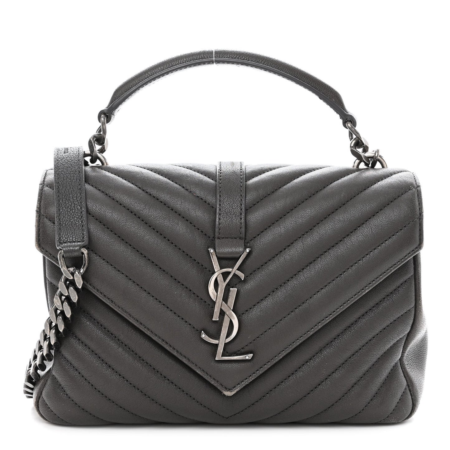 Sheepskin Matelasse Chevron Monogram Medium College Bag Asphalt