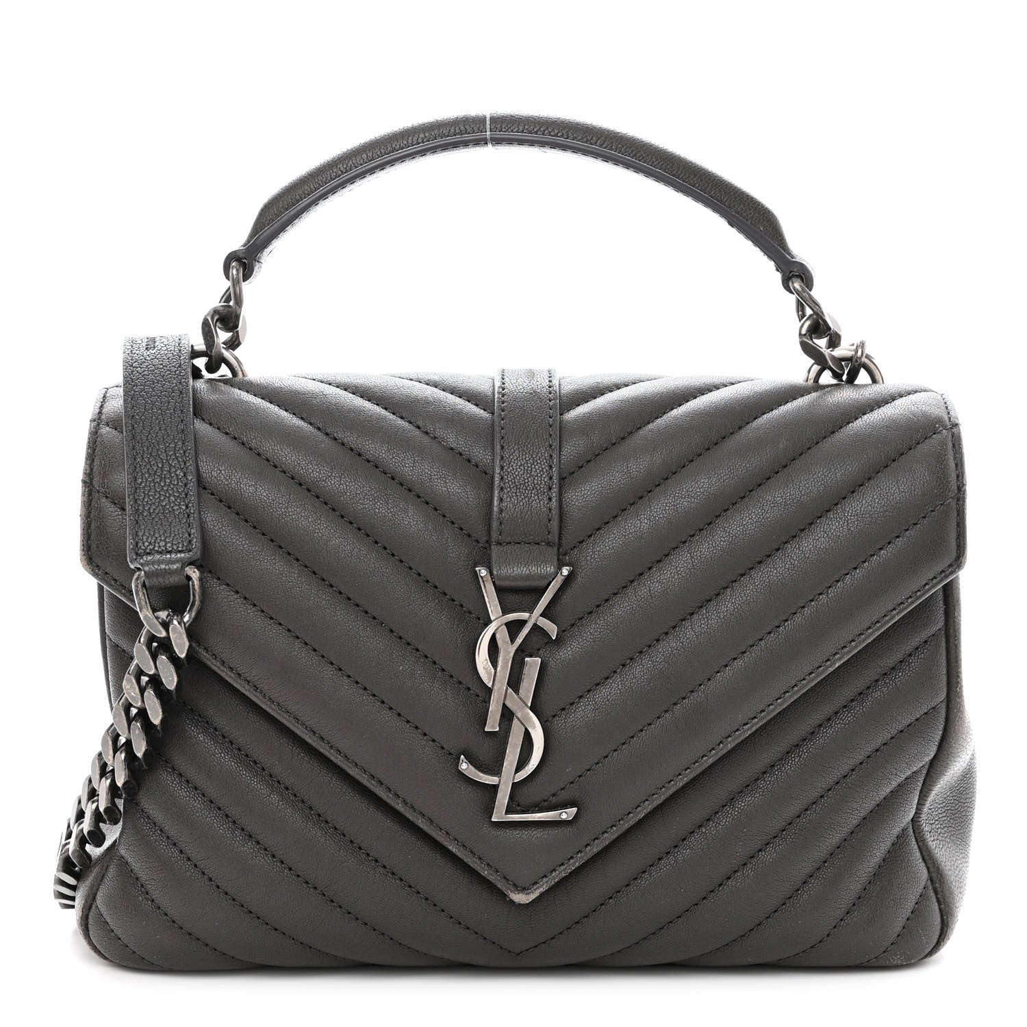 Saint Laurent Sheepskin Matelasse Chevron Monogram Medium College Bag Asphalt 1 of 16