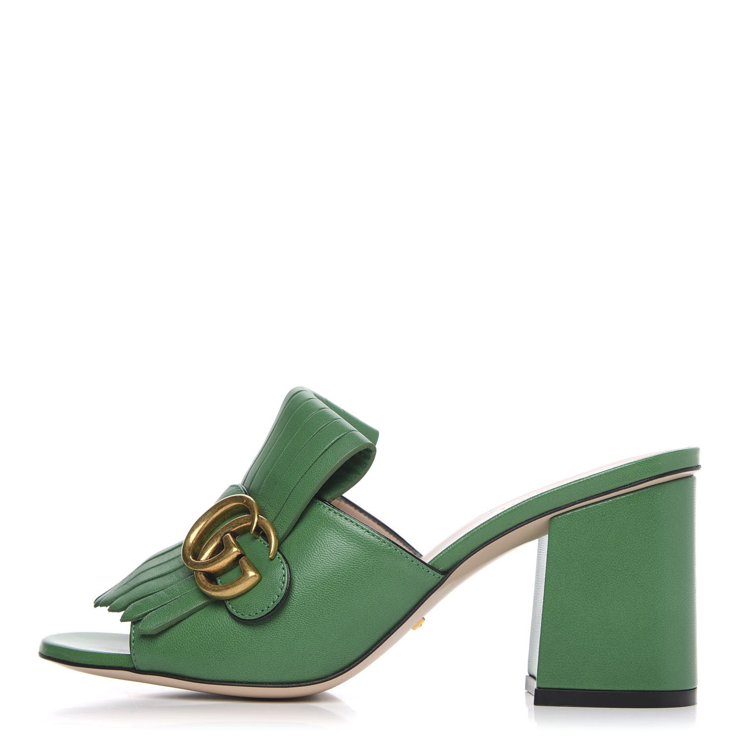Gucci Malaga Kid GG Marmont Fringe 75mm Slide Sandals 37 New Shamarock 1 of 7