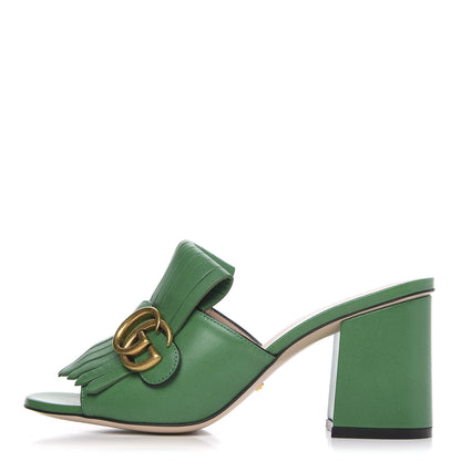 Gucci Malaga Kid GG Marmont Fringe 75mm Slide Sandals 37 New Shamarock 1 of 7
