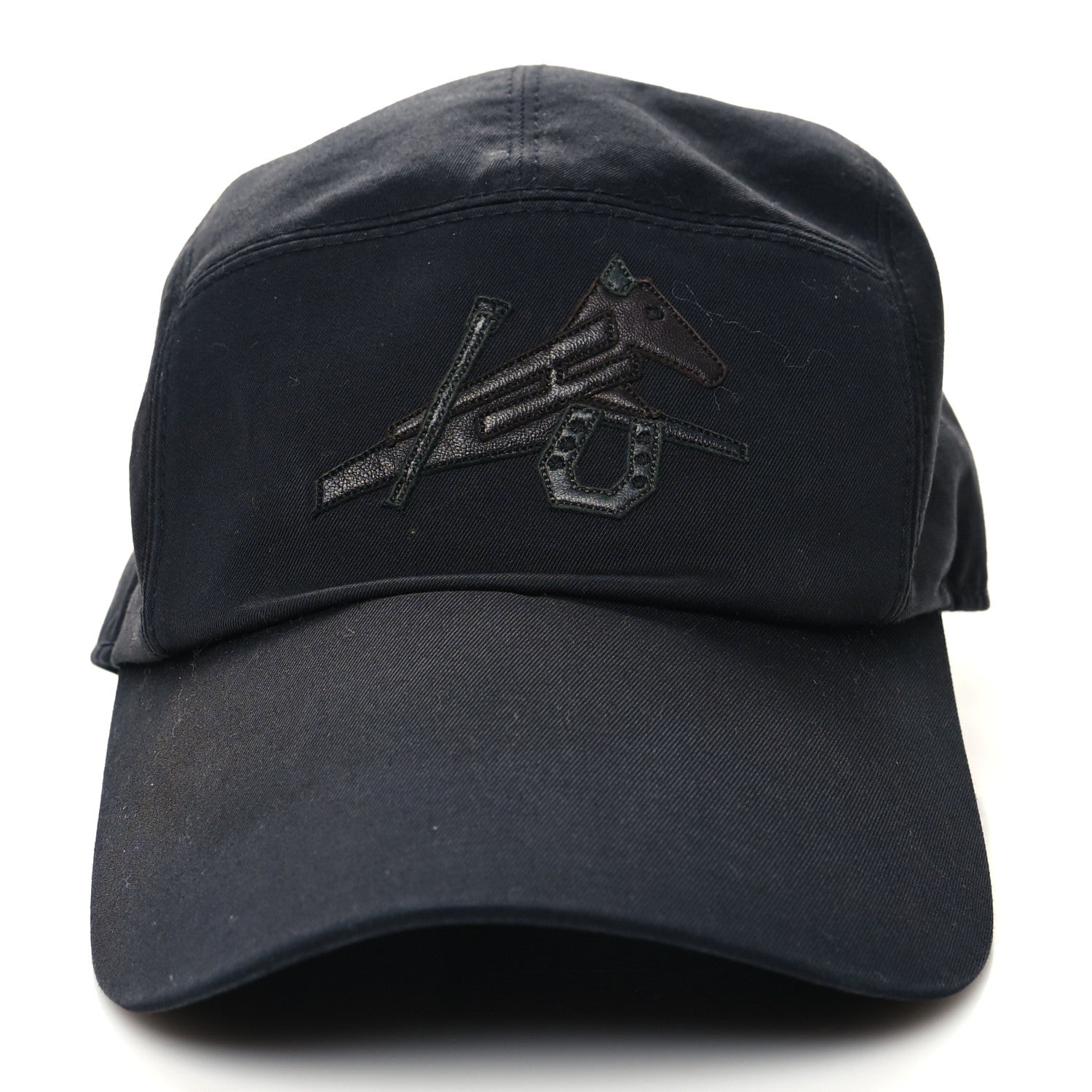 Hermes Stretch Cotton Lambskin Nevada Puzzle Equestre Hat 58 Black 2 of 7