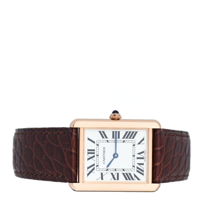 Cartier Stainless Steel 18K Pink Gold Alligator 27mm Tank Solo Quartz Watch Brown 2 of 5