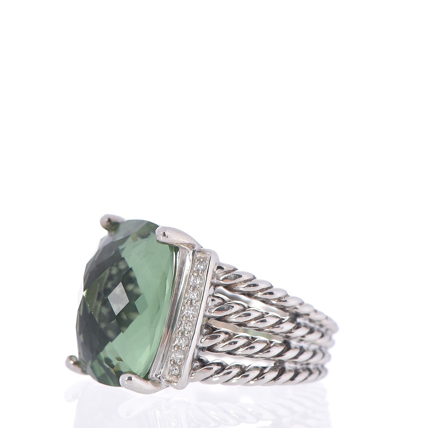 David Yurman Sterling Silver Diamond Prasiolite 16mm Wheaton Ring 52 6 3 of 5