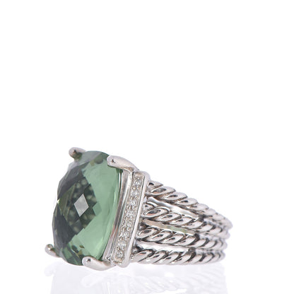 David Yurman Sterling Silver Diamond Prasiolite 16mm Wheaton Ring 52 6 3 of 5