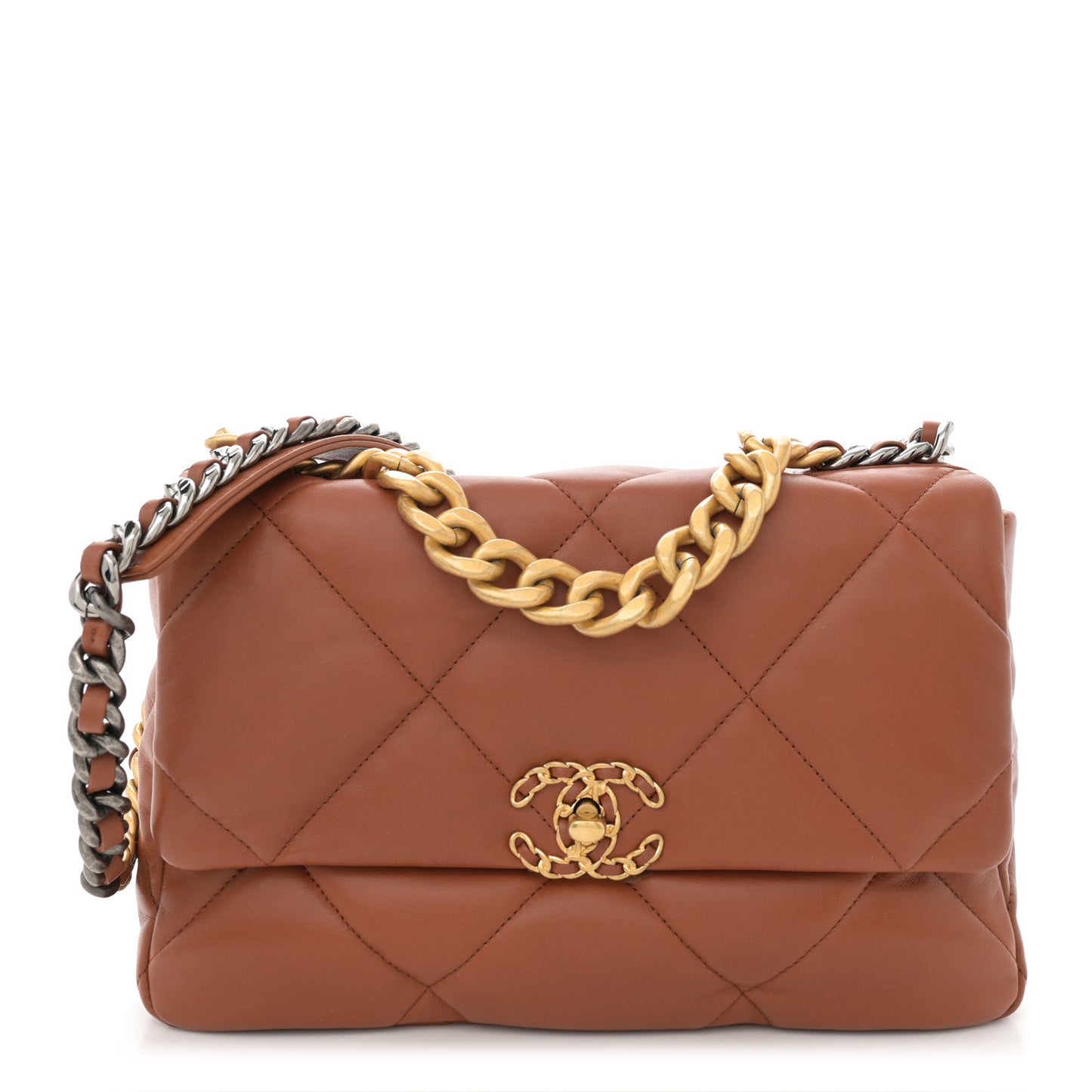 Lambskin Quilted Large Chanel 19 Flap Brown