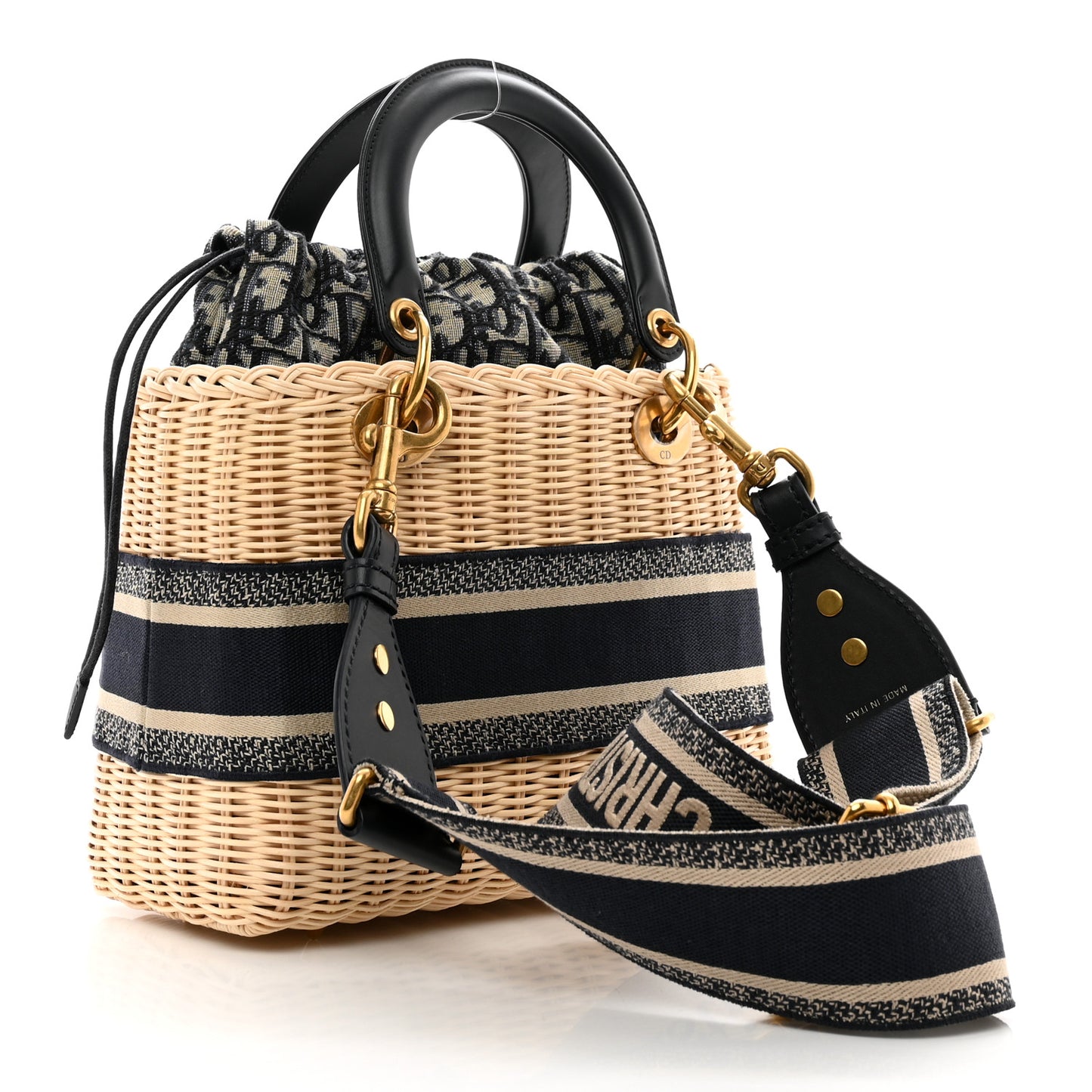 Wicker Oblique Medium Lady Dior Bag Blue