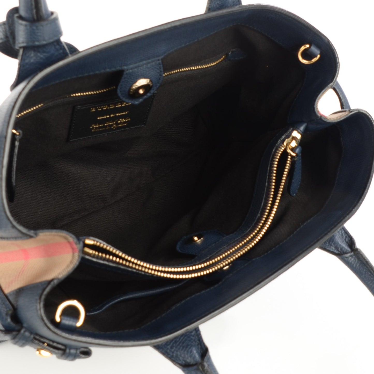 Grainy Calfskin House Check Medium Banner Tote Ink Blue