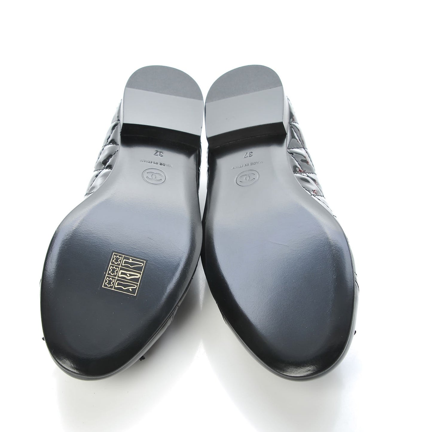 Patent Quilted Cap Toe Ballerina Flats 37 Black