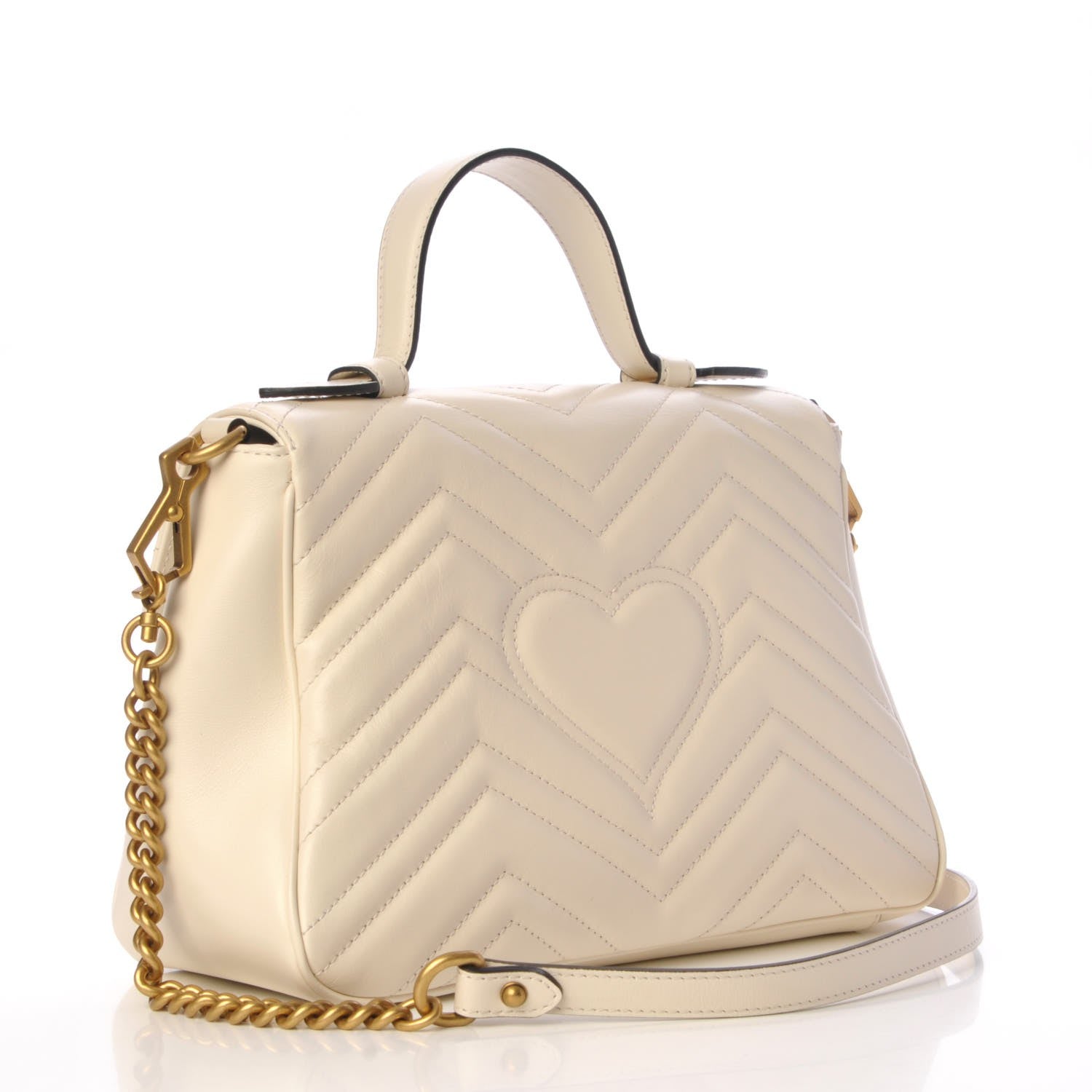 Gucci Calfskin Matelasse Small GG Marmont Top Handle Shoulder Bag White 3 of 7