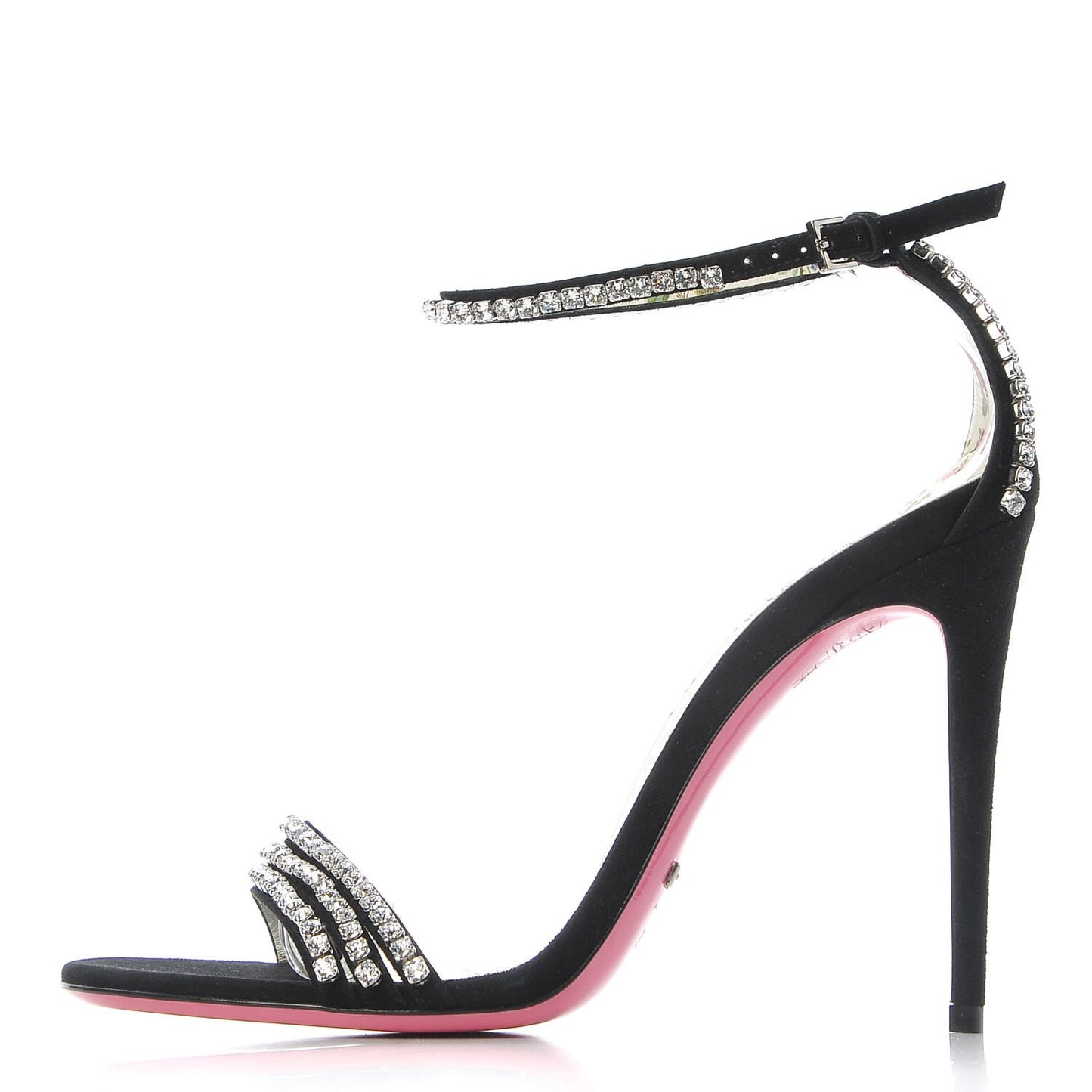 Kid Scamosciato Crystal Ankle Strap High Heel Sandals 39.5 Black