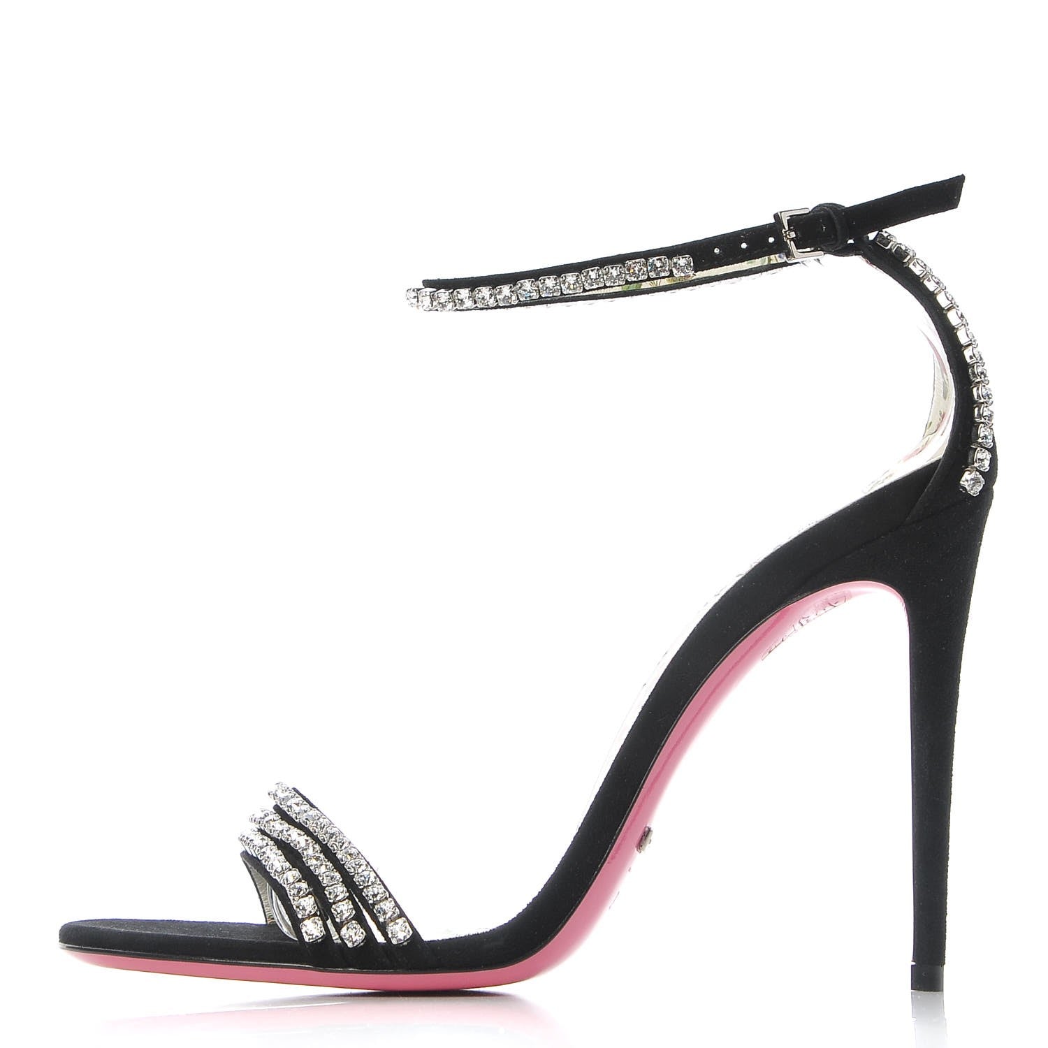 Gucci Kid Scamosciato Crystal Ankle Strap High Heel Sandals 39.5 Black 1 of 9