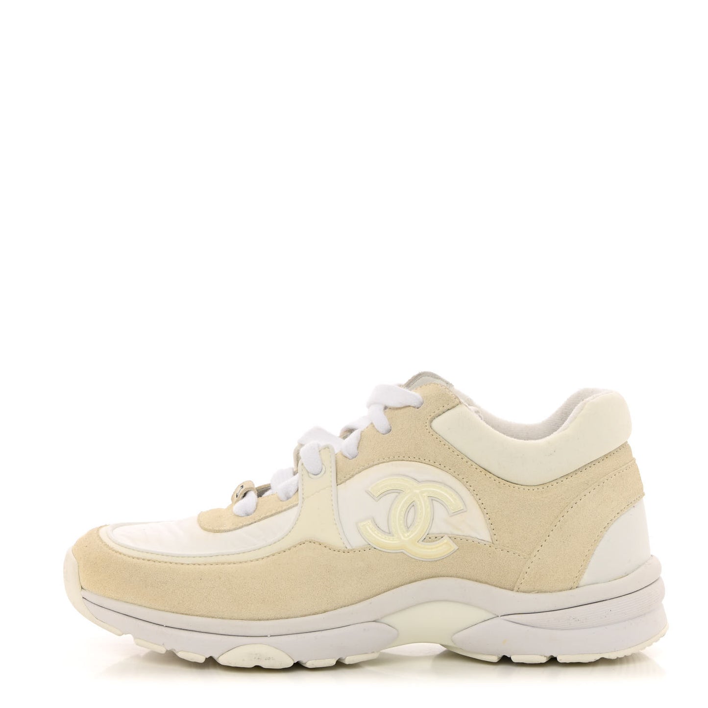 Suede Calfskin Fabric CC Sneakers 36 White