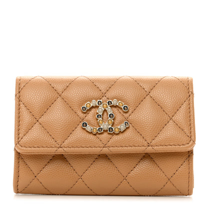 Chanel Shiny Caviar Enamel Quilted CC Flap Card Holder Beige 1 of 9