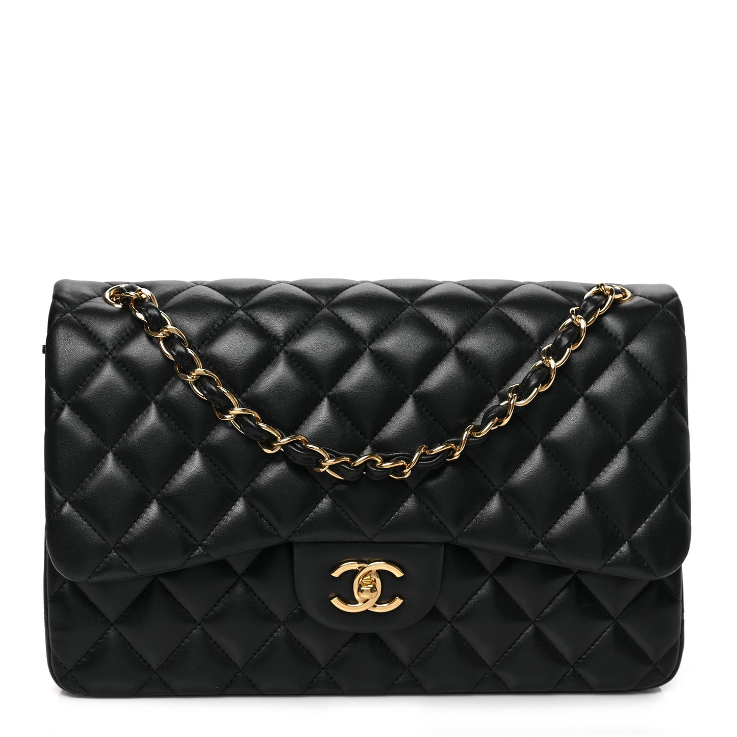Lambskin Quilted Jumbo Double Flap Black