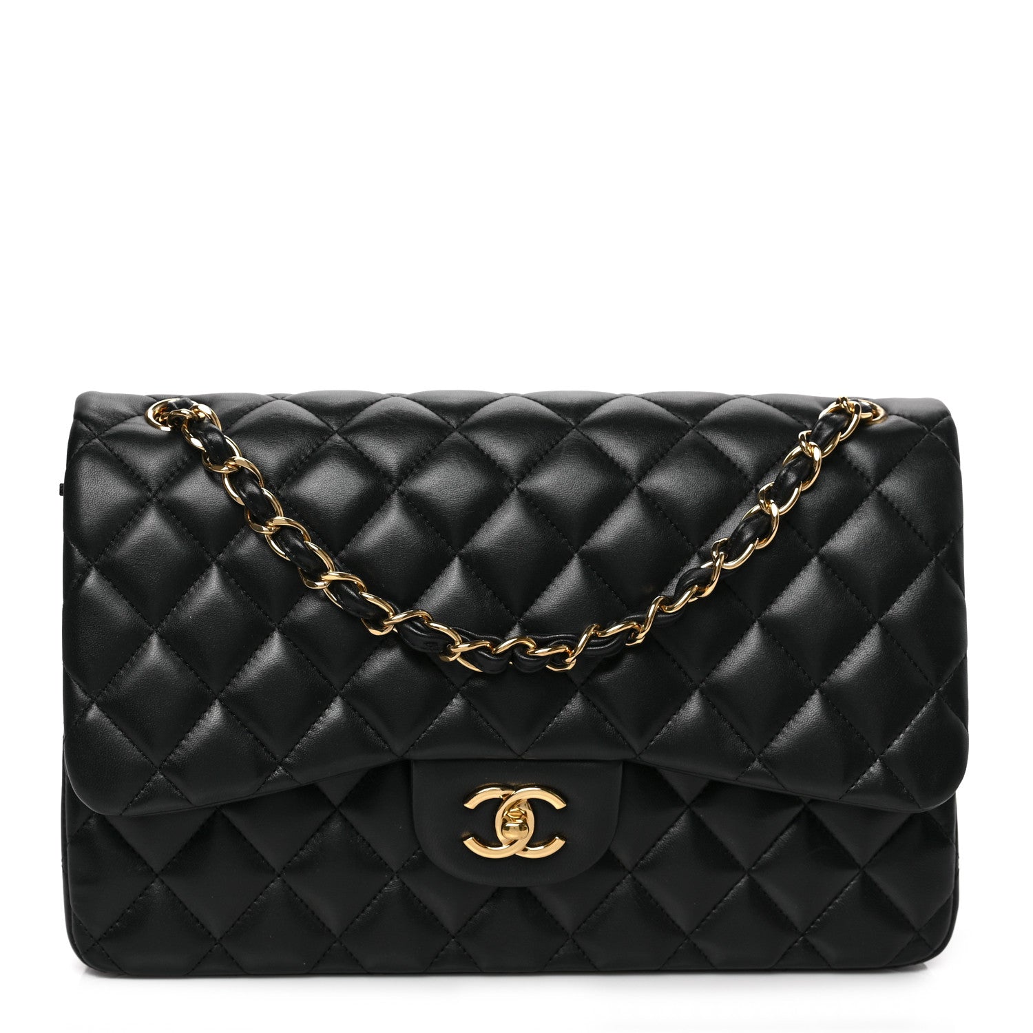 Chanel Lambskin Quilted Jumbo Double Flap Black 1 of 8