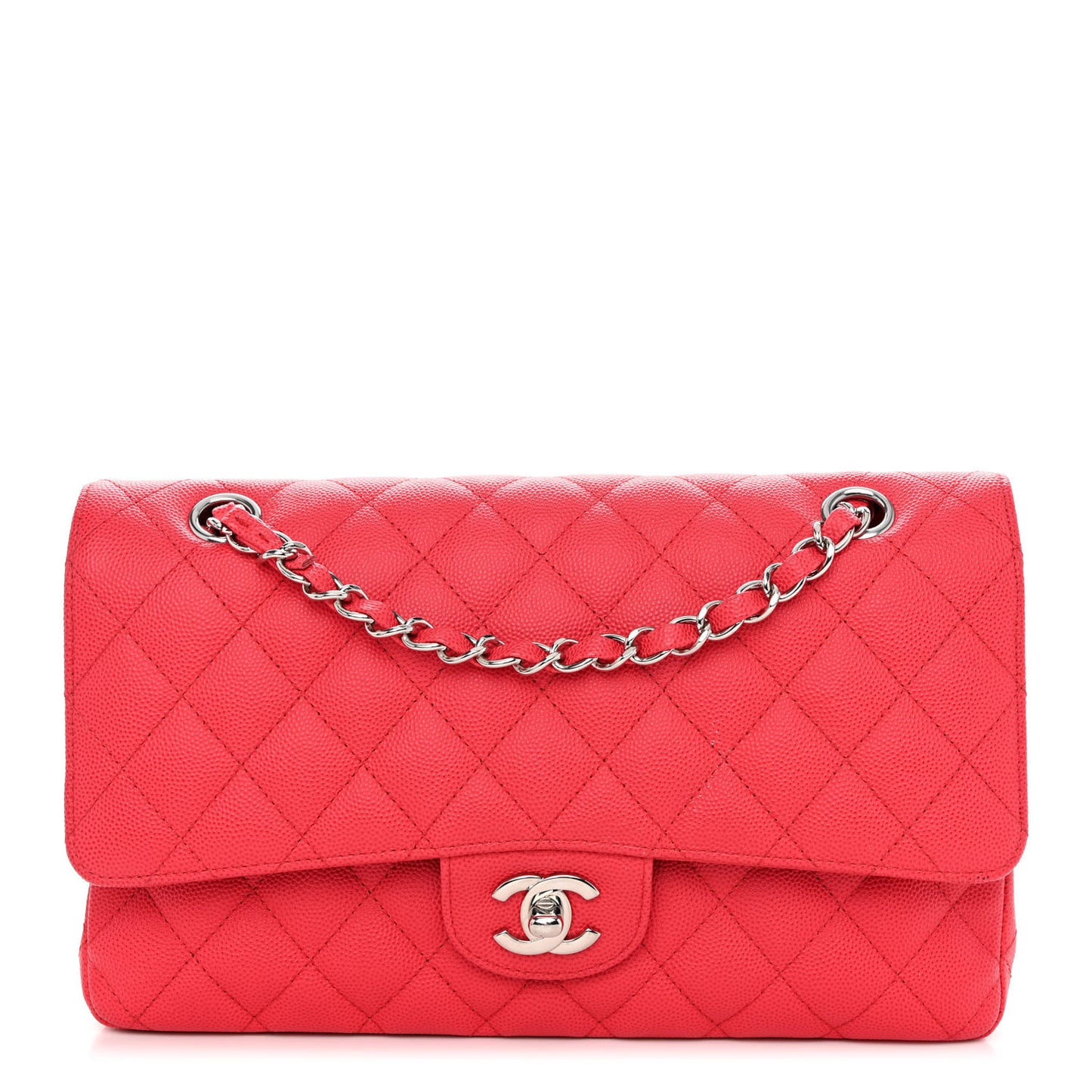 Caviar Quilted Medium Double Flap Red
