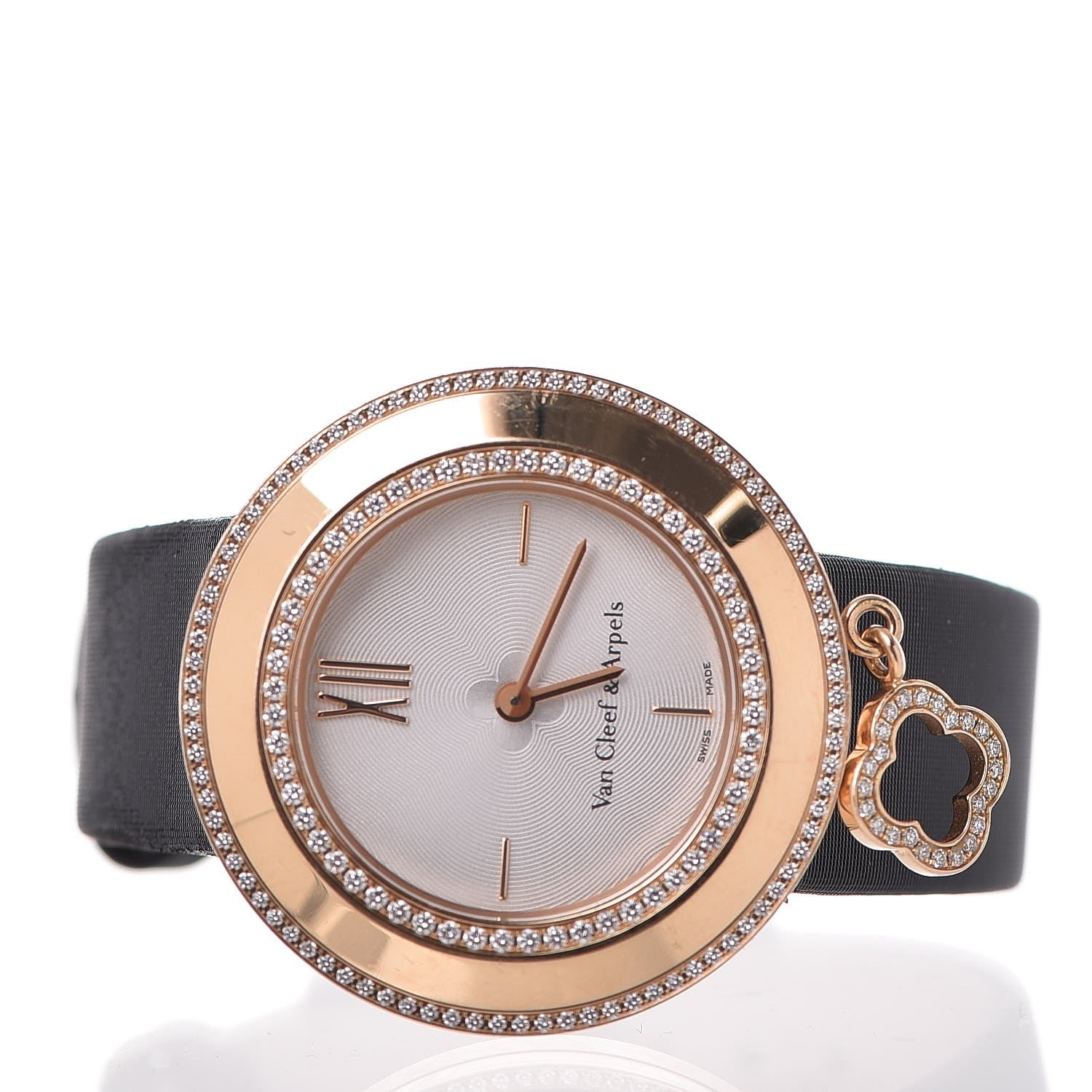 Van Cleef & Arpels 18K Rose Gold Satin Diamond Bezel 32mm Charms Quartz Watch 3 of 11