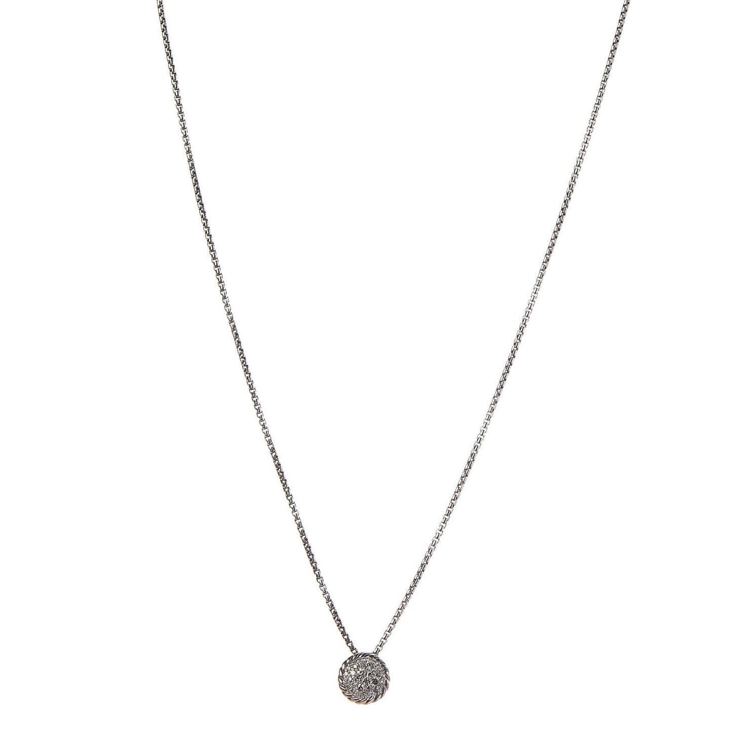 Sterling Silver Diamond 8mm Petite Chatelaine Pave Pendant Necklace