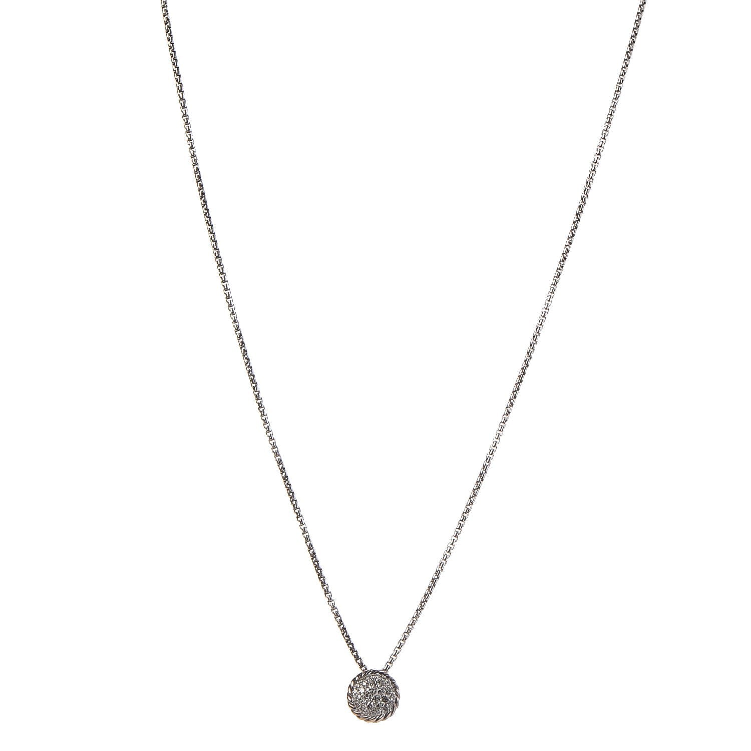 David Yurman Sterling Silver Diamond 8mm Petite Chatelaine Pave Pendant Necklace 1 of 7