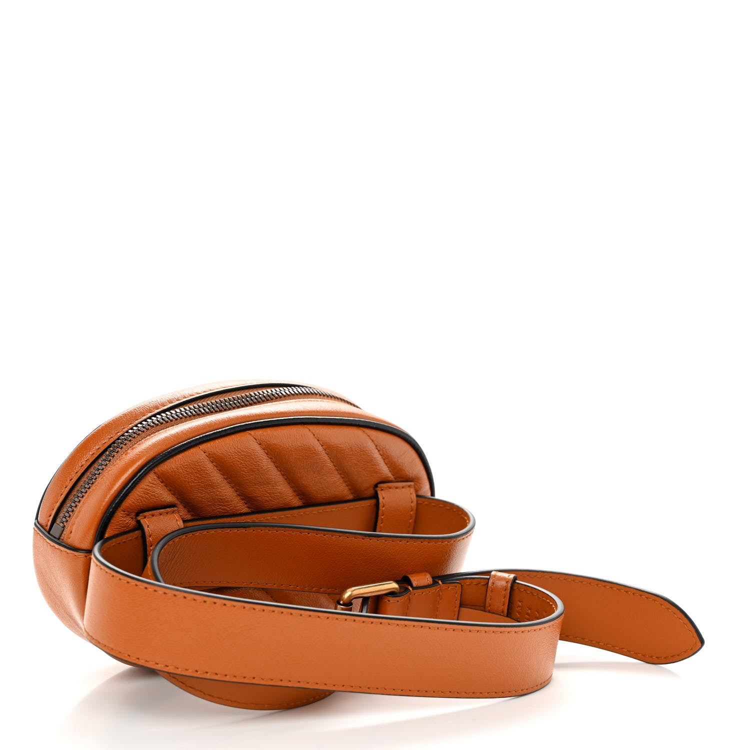 Gucci Vintage Effect Calfskin Matelasse Diagonal Torchon GG Marmont Belt Bag 85 34 Cognac 3 of 11