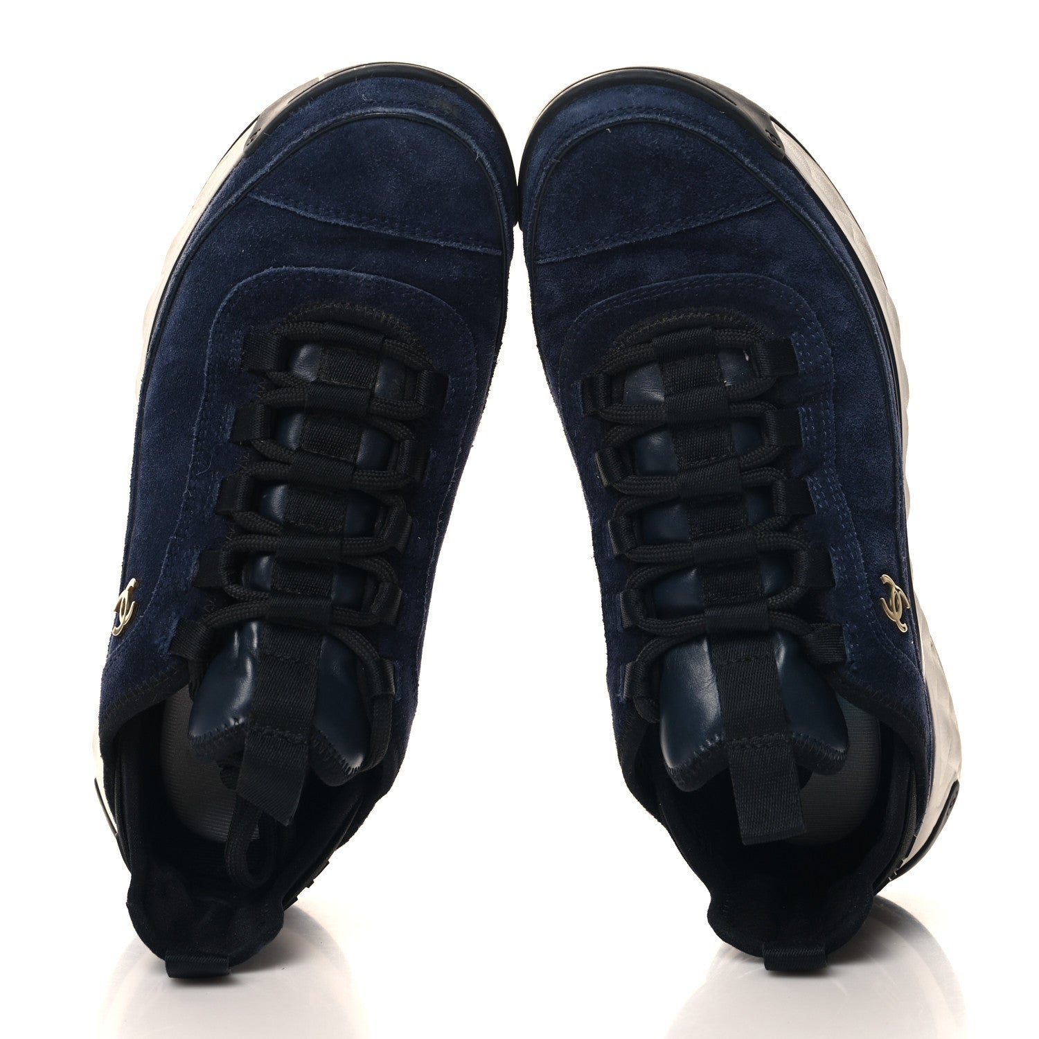 Chanel Suede Calfskin CC Sneakers 39 Navy 2 of 9
