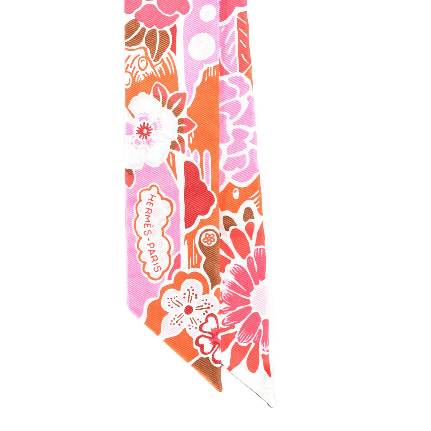 Hermes Silk Bingata Twilly Fuchsia Corail Brun 2 of 3