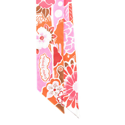 Hermes Silk Bingata Twilly Fuchsia Corail Brun 2 of 3