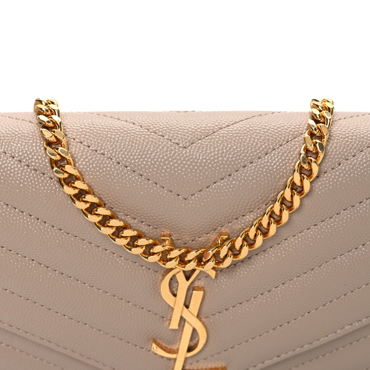 Grain De Poudre Matelasse Chevron Monogram Chain Wallet Dark Beige