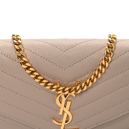 Saint Laurent Grain De Poudre Matelasse Chevron Monogram Chain Wallet Dark Beige 9 of 12