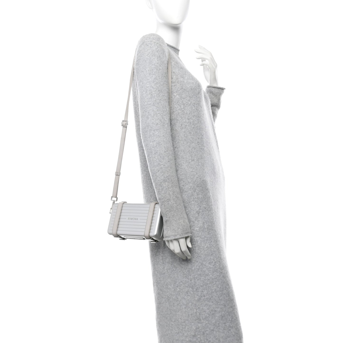 X RIMOWA Aluminum Personal Clutch On Strap Silver