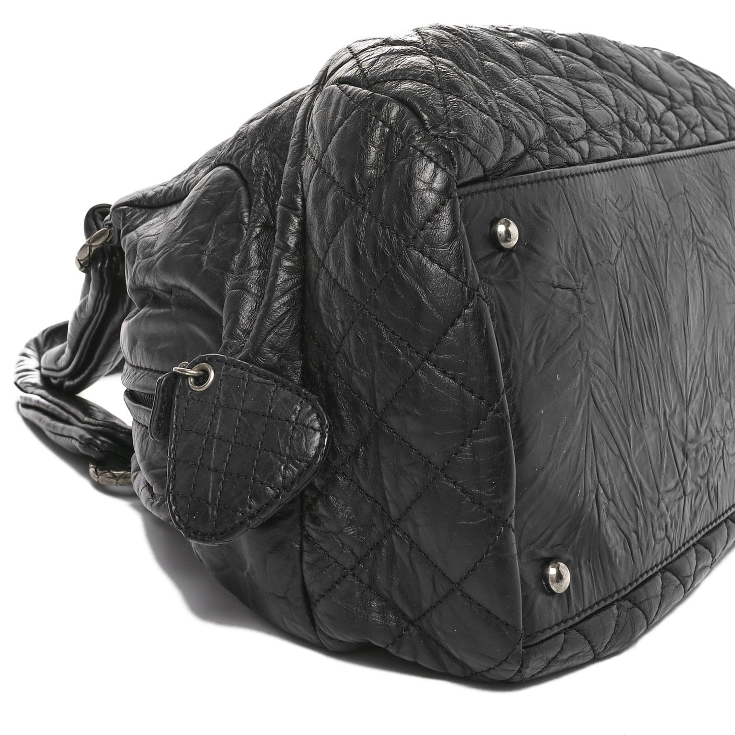 Aged Calfskin Coco Rider Bowling Bag Black