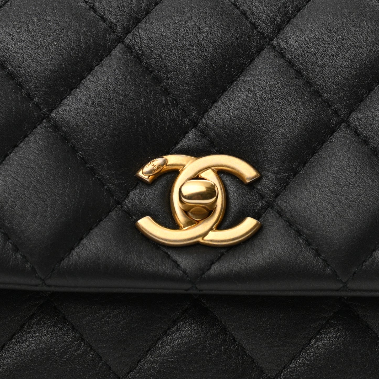 Calfskin Quilted Top Handle Flap Black
