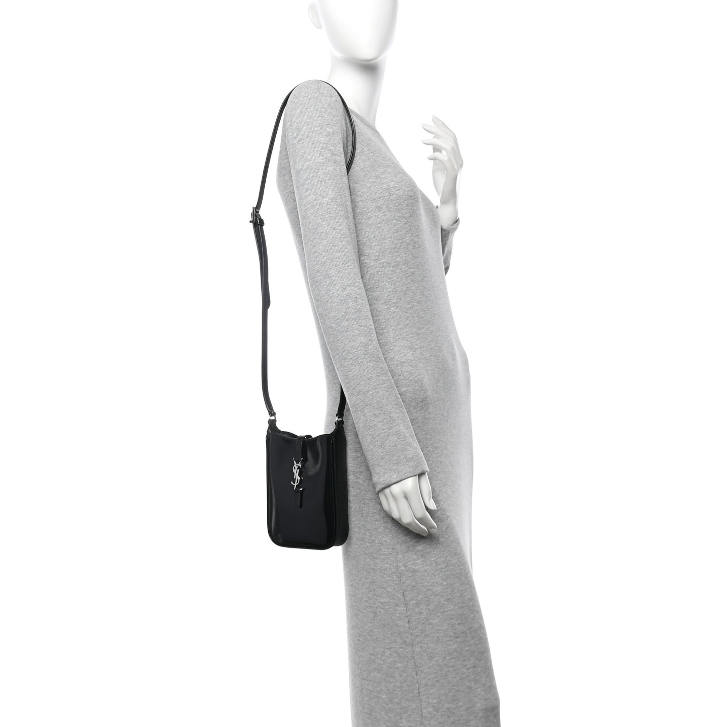 Patent Calfskin Mini Le 5 A 7 Vertical Hobo Black
