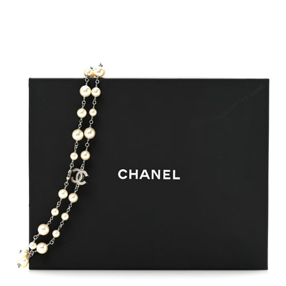 Chanel Graduated Pearl Crystal CC Long Necklace Silver 6 of 6