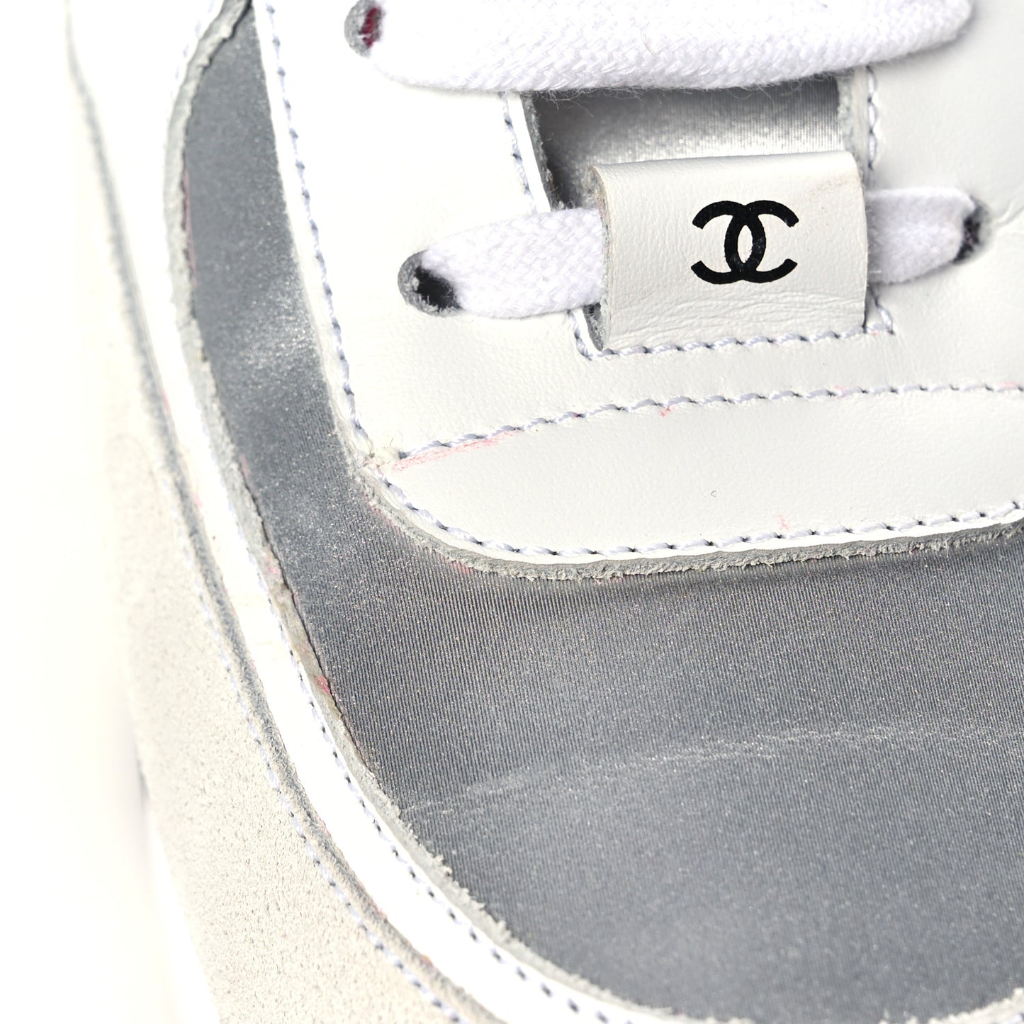 Calfskin Fabric Sneakers 41 White Silver Fluo Pink