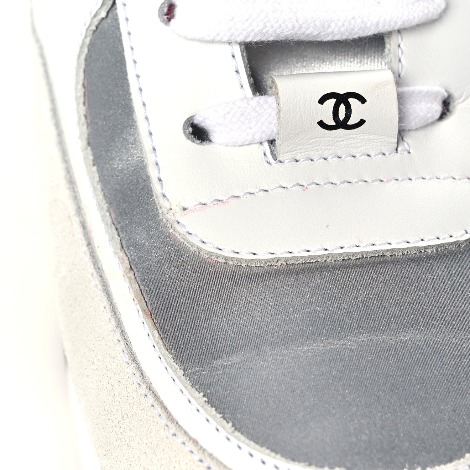 Chanel Calfskin Fabric Sneakers 41 White Silver Fluo Pink 8 of 9
