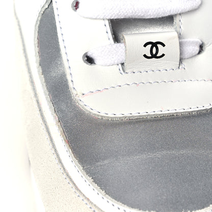 Chanel Calfskin Fabric Sneakers 41 White Silver Fluo Pink 8 of 9