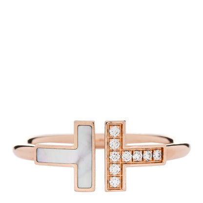 Tiffany 18K Rose Gold Diamond Mother of Pearl T Wire Ring 58 8.25 1 of 5
