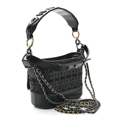 Chanel Calfskin Wool Felt Embossed Small Gabrielle Logo Hobo Black 3 of 11