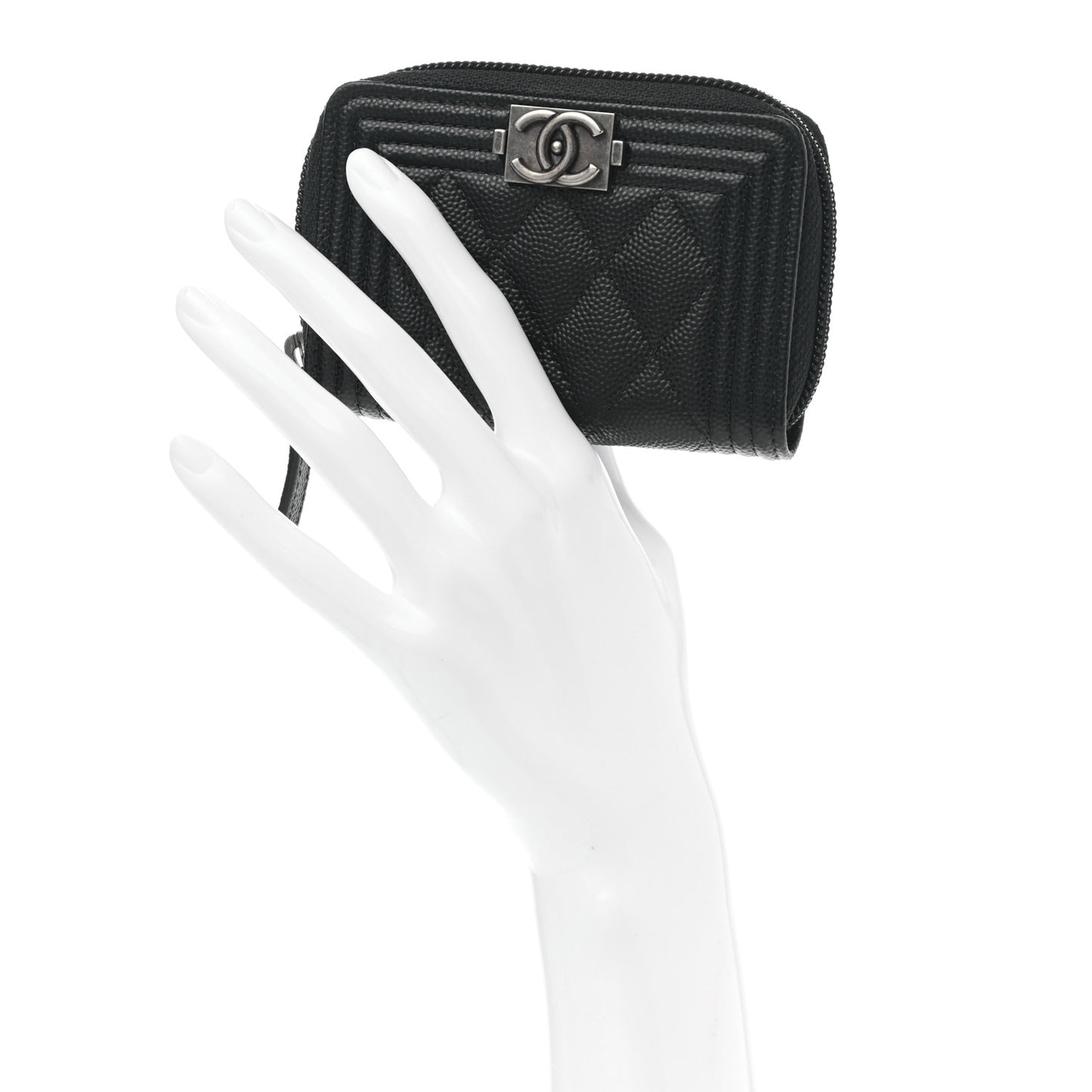 Caviar Quilted Boy Zip Around Coin Purse Wallet Black