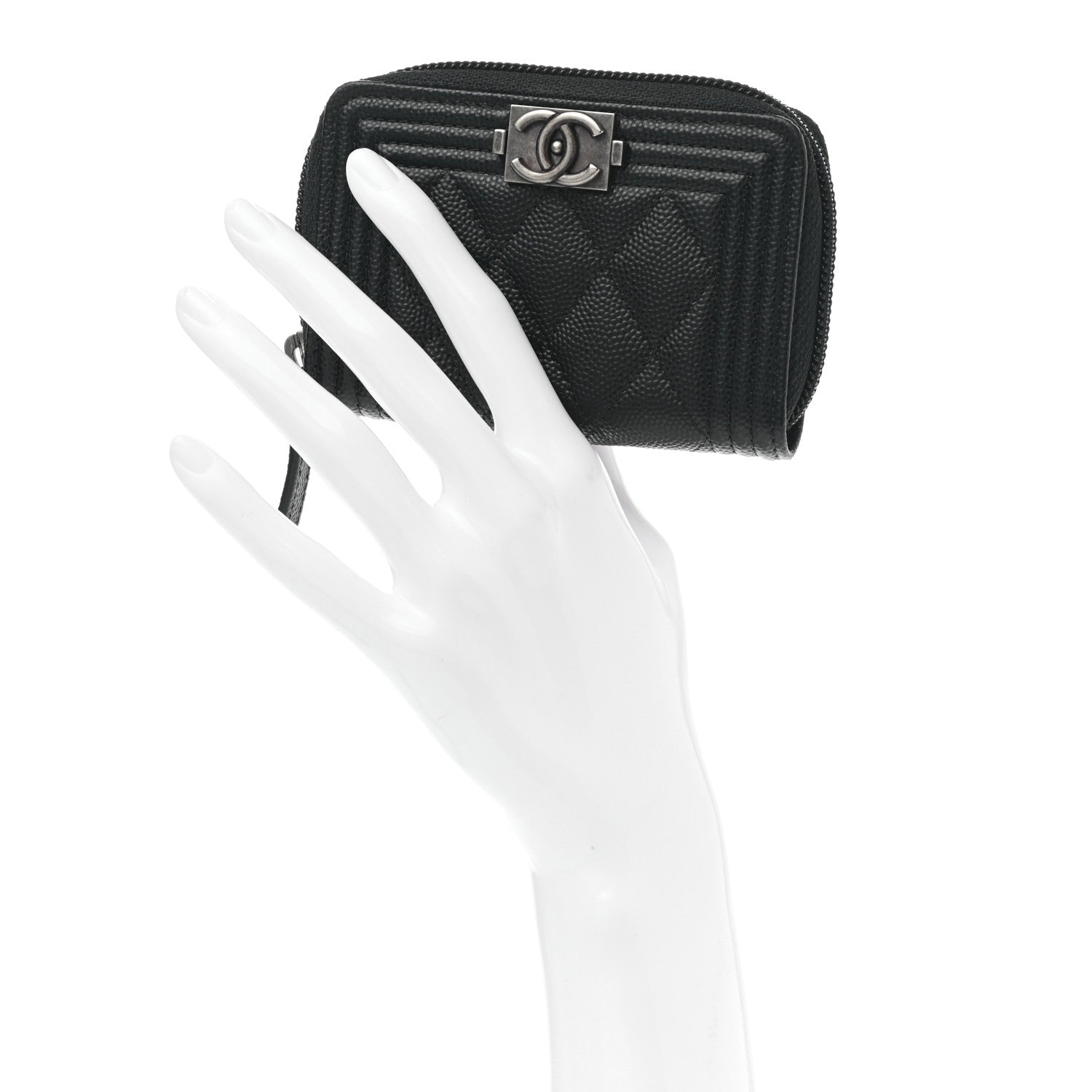 Chanel Caviar Quilted Boy Zip Around Coin Purse Wallet Black 2 of 8